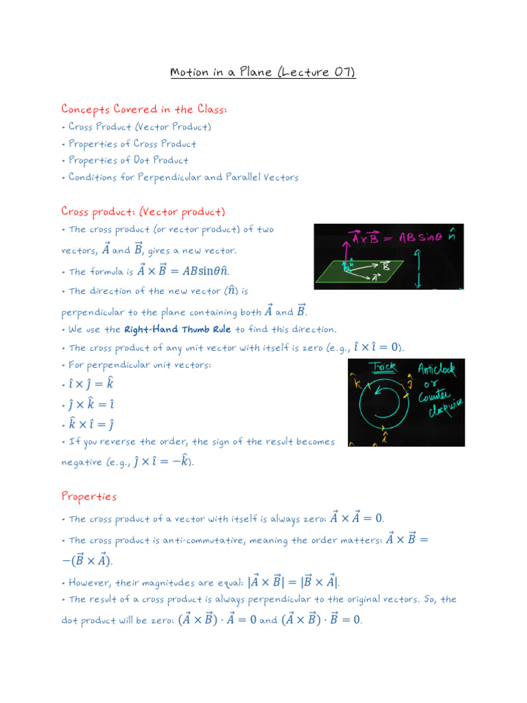 Cross and Dot Product in Vectors | PDF | Euclidean Vector | Physics
