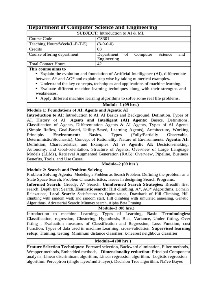 AI & ML Course Syllabus Overview | PDF | Artificial Intelligence ...