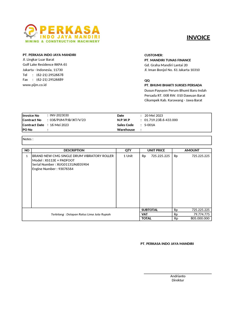 Invoice PT Perkasa Indo Jaya Mandiri | PDF