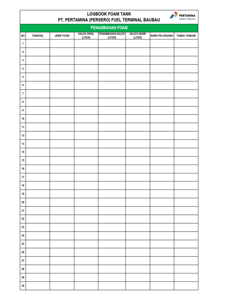 Form Log Book Foam Tank | PDF