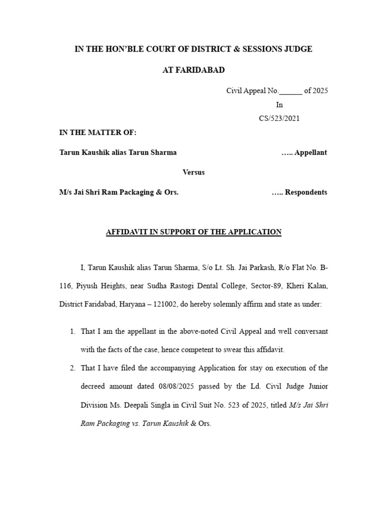 Affidavit On Stay of Execution | PDF
