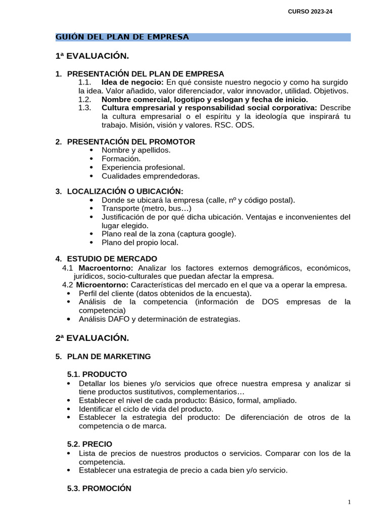Guía Completa para el Plan de Empresa 2023-24 | PDF | Business | Marketing