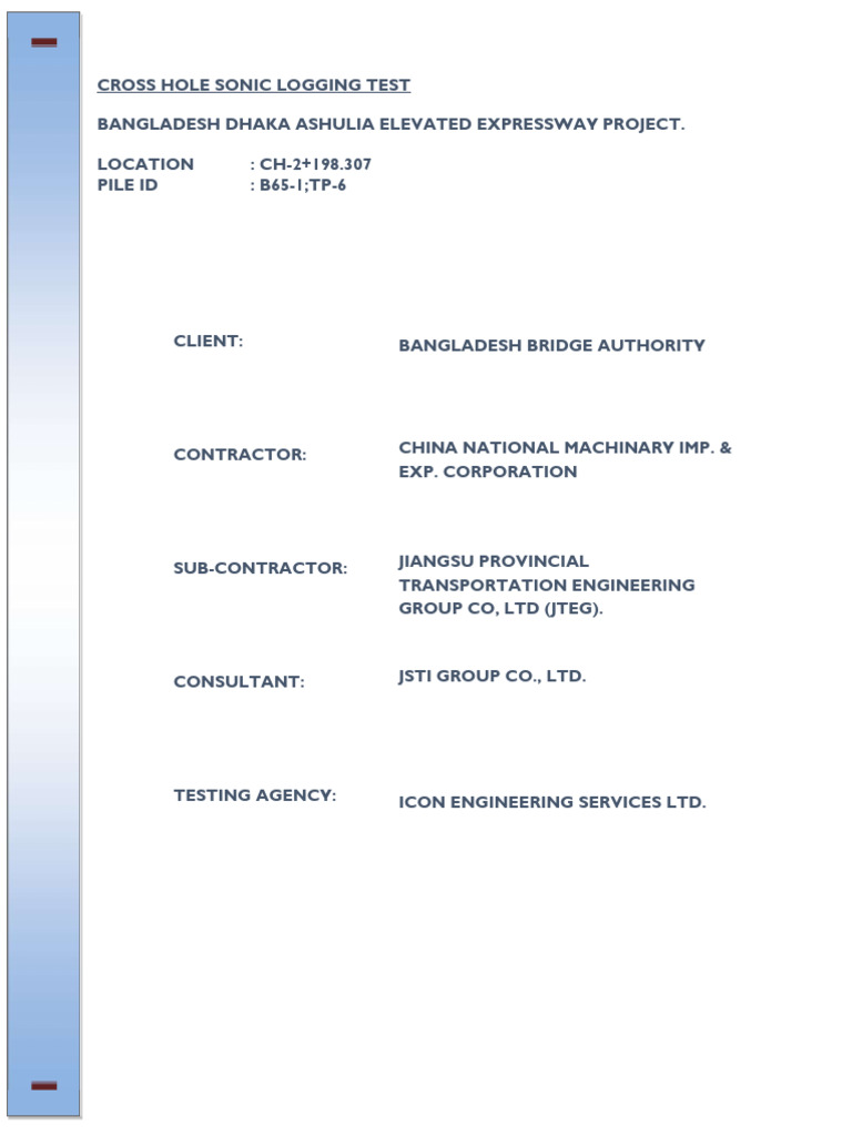 Cross Hole Sonic Logging Report: PILE-B65-1 | PDF