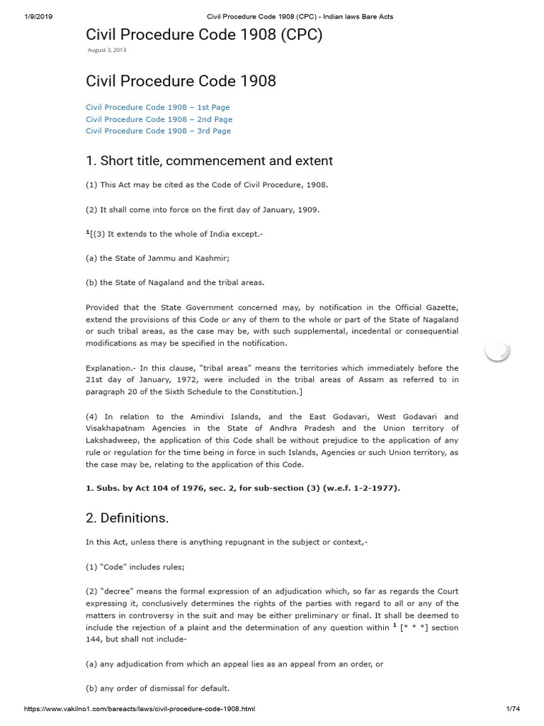 Civil Procedure Code 1908 Overview | PDF | Lawsuit | Judgment (Law)