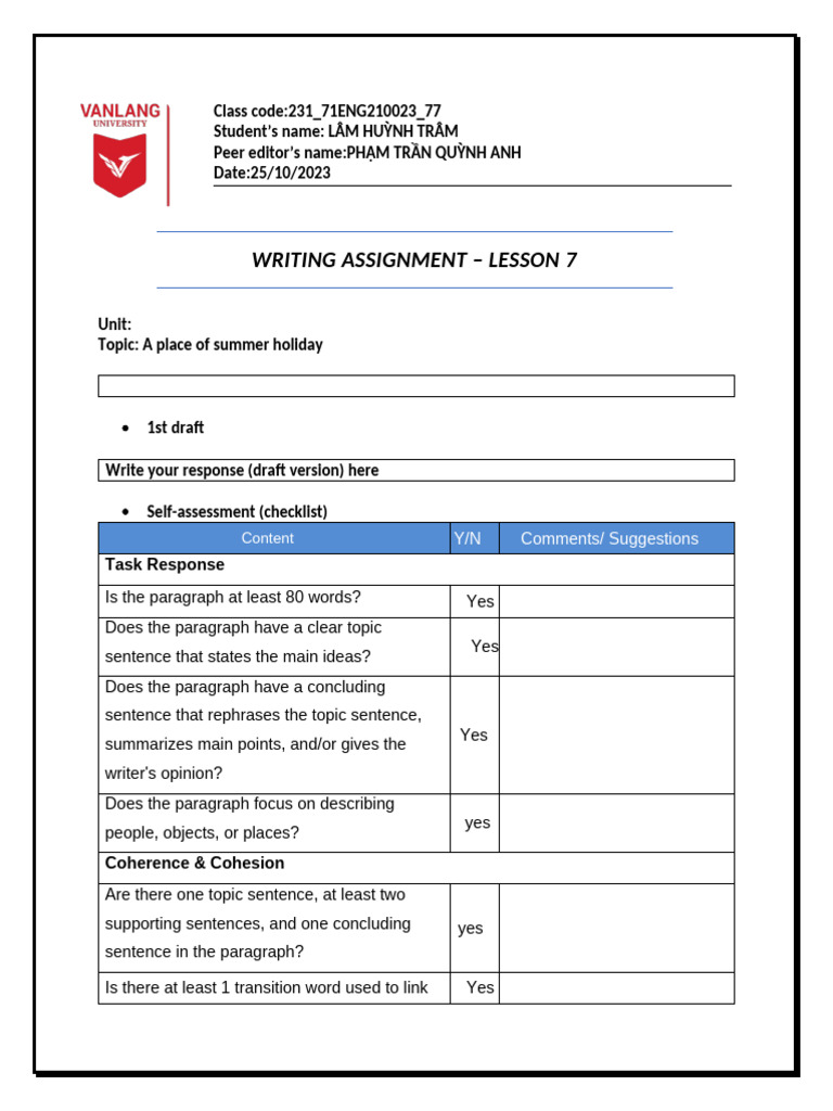 Summer Holiday Writing Assignment | PDF | Verb | Word