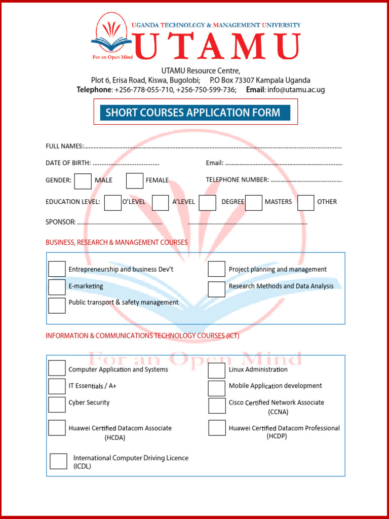 Short Courses Application Form | PDF | Computing