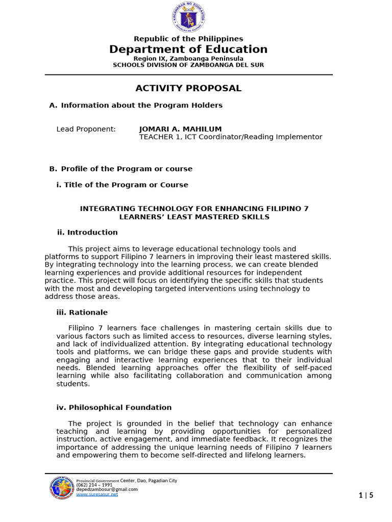 Activity Proposal Finalization of Test Questions | PDF | Educational ...
