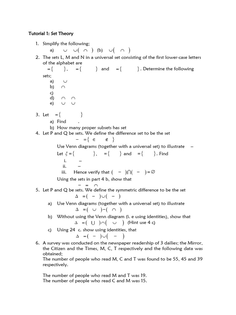 Set Theory Tutorial and Exercises | PDF | Chess Theory | Chess