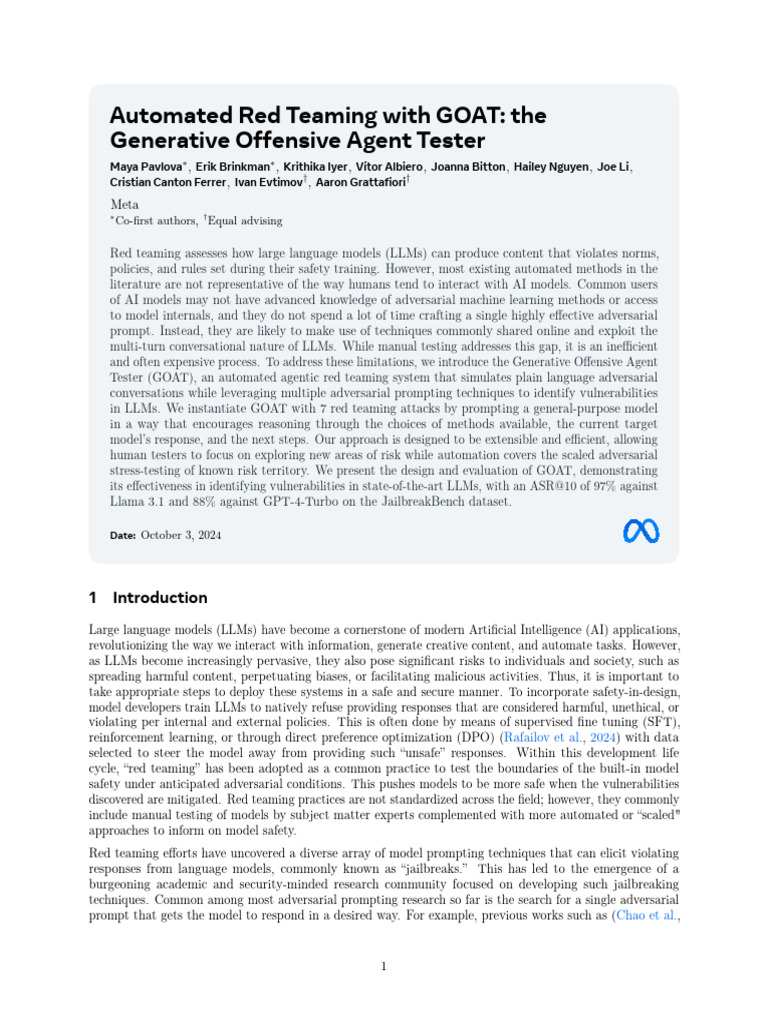GOAT: Automated Red Teaming for LLMs | PDF | Artificial Intelligence ...