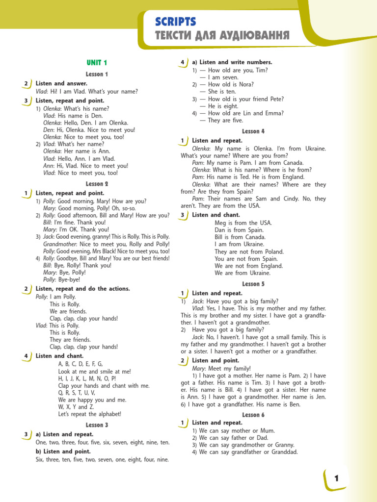 English Listening Scripts for Kids | PDF | Dinner | Lunch
