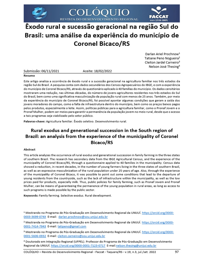 Êxodo Rural e Sucessão na Agricultura Familiar | PDF | Agricultura ...