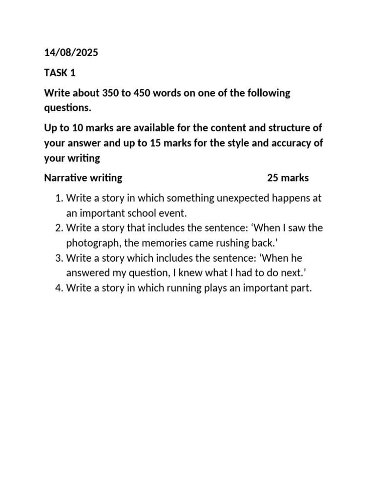 Narrative Writing - Year 11 2025 First Lesson | PDF
