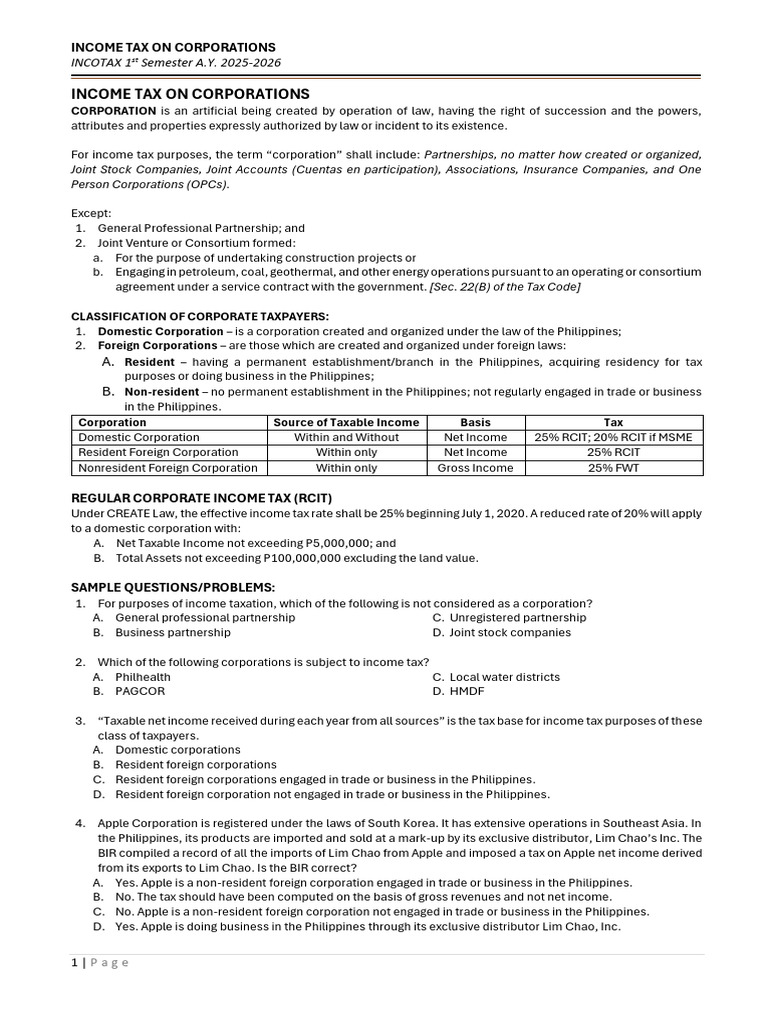 Income Tax On Corporations - 095222 | PDF | Corporate Tax In The United ...