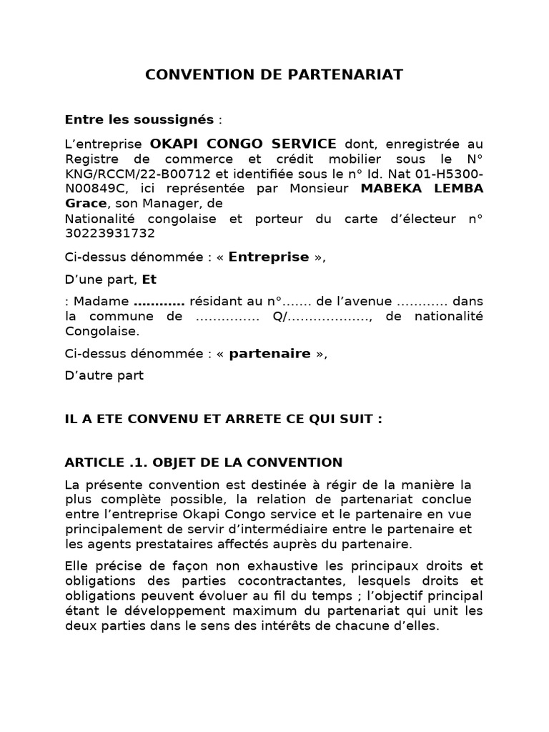 Convention de Partenariat OKAPI Congo | PDF | Heures supplémentaires