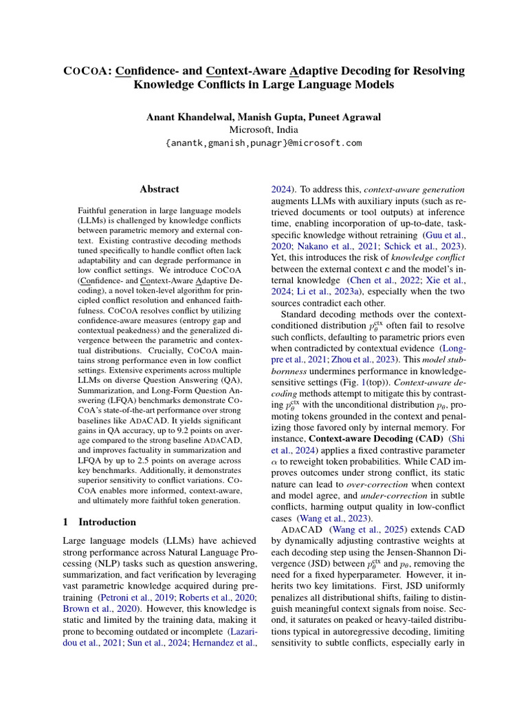 COCOA: Adaptive Decoding for LLMs | PDF | Applied Mathematics | Learning