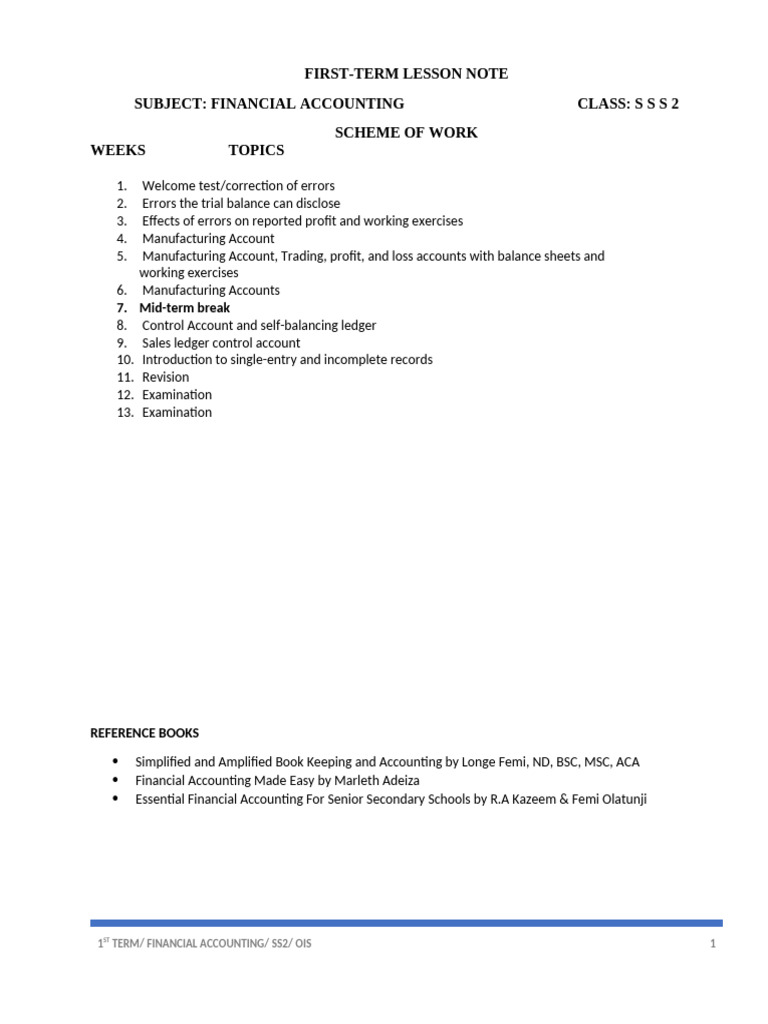 Financial Accounting SS2 First Term Plan | PDF | Debits And Credits ...