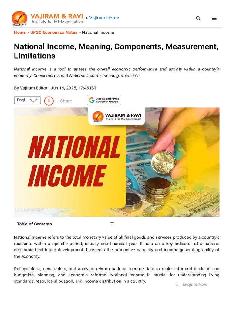 Components of National Income Explained | PDF | Income | Measures Of ...