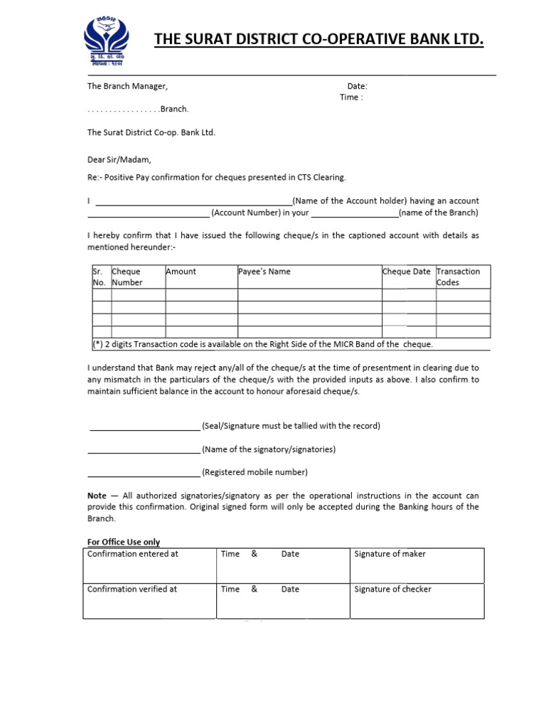 Surat Bank Positive Pay Confirmation Form | PDF