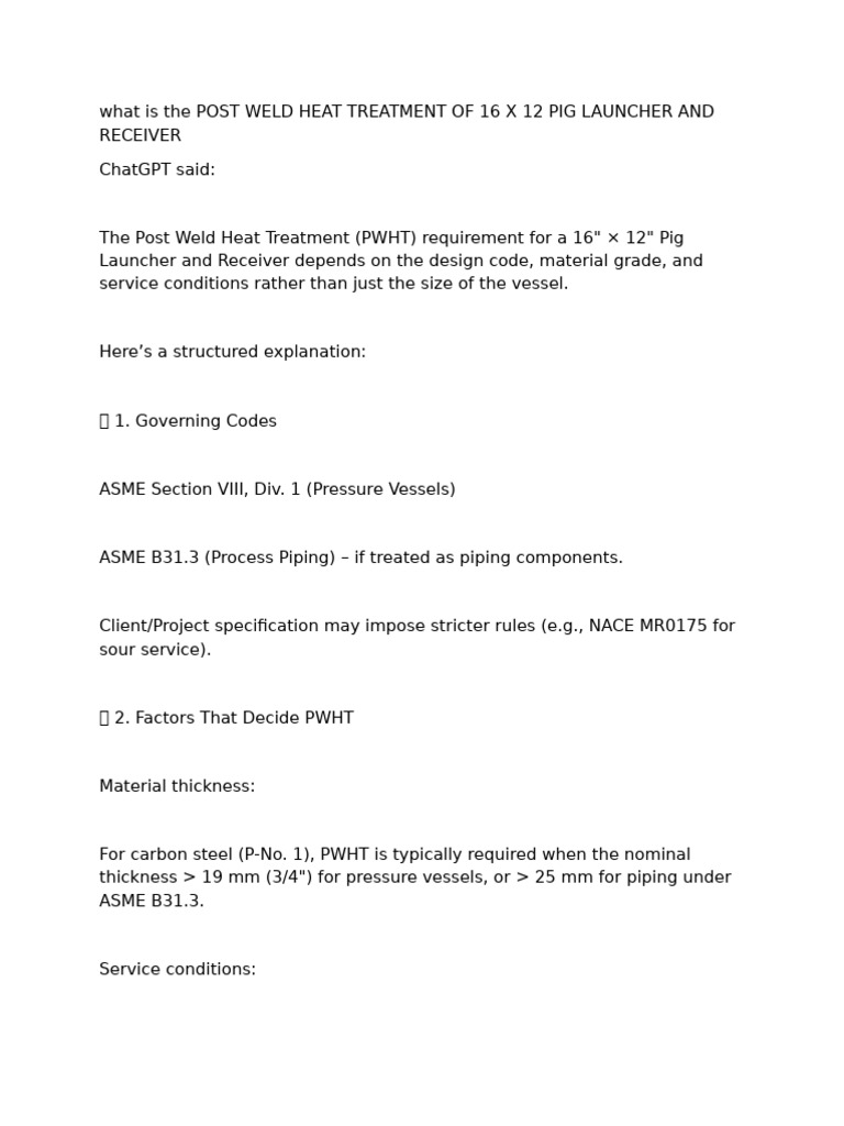 PWHT Guidelines for 16" x 12" Pig Launcher | PDF | Welding | Construction