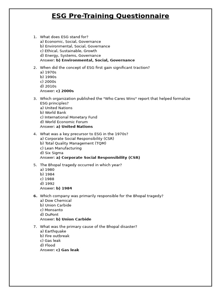 ESG Pre-Training Questionnaire Guide | PDF | Economies | Natural ...