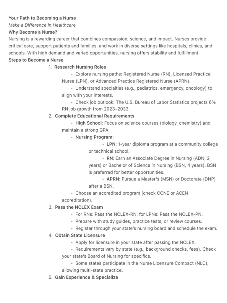 Your Path To Becoming A Nurse | PDF | National Council Licensure ...