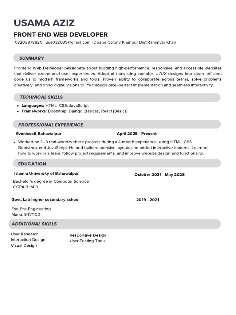 Front-End Web Developer Profile | PDF