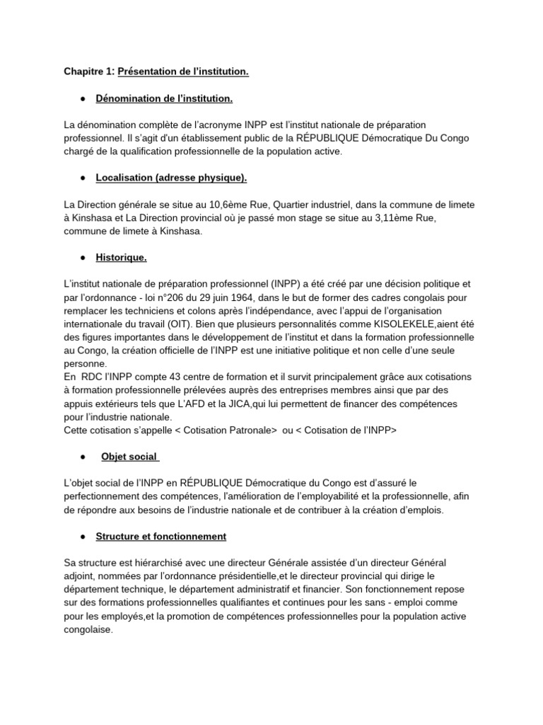 Présentation de l'INPP en RDC | PDF | Comptabilité | Banques