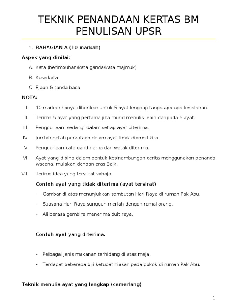 Teknik Penandaan Kertas Bm Penulisan Upsr