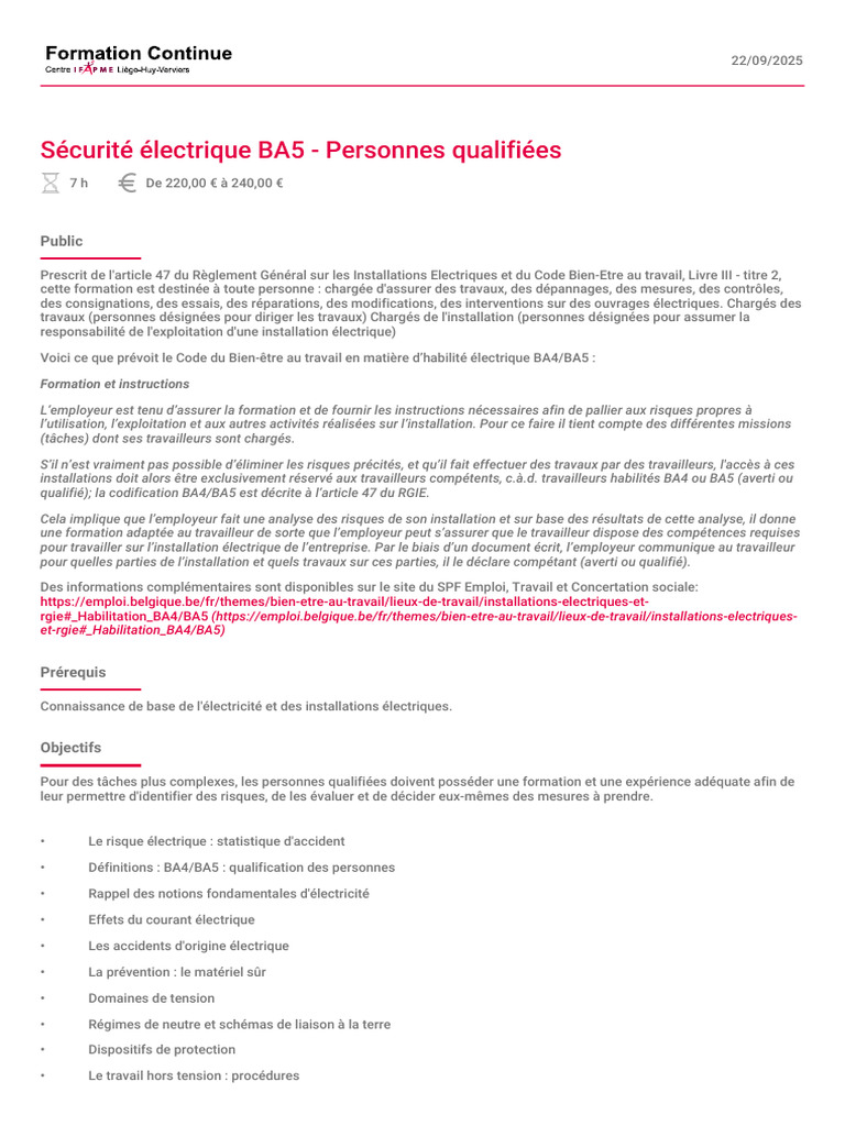 Formation BA5 : Sécurité Électrique | PDF