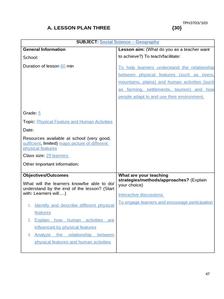 Lesson Plan Three - 095153 | PDF | Learning | Lesson Plan