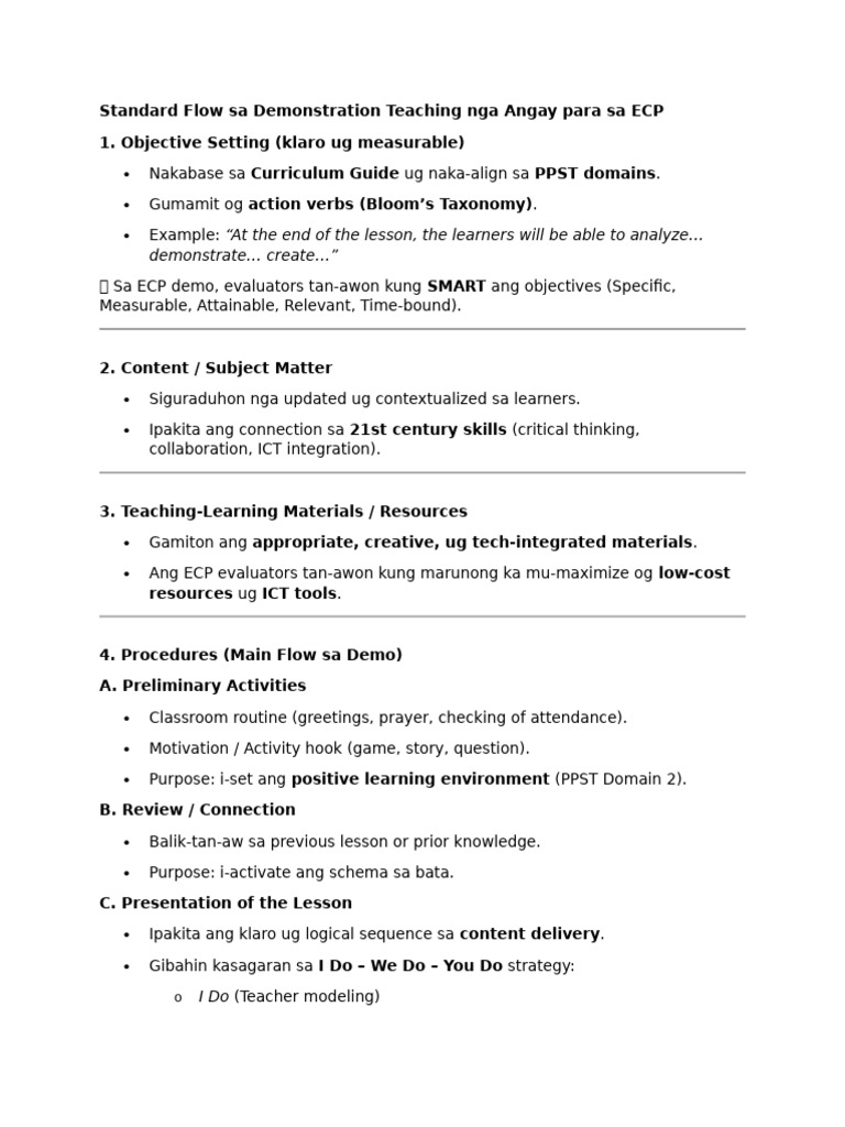 ECP Demo Teaching Flow Guide | PDF | Educational Assessment ...