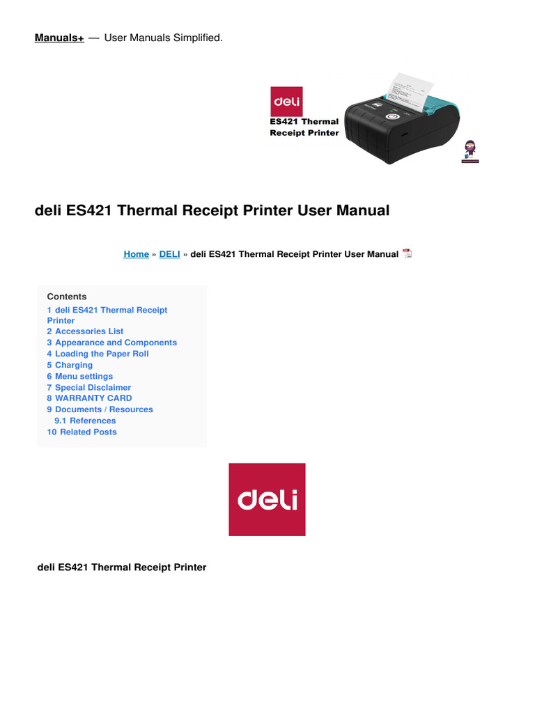 Deli ES421 Receipt Printer Manual | PDF | Printer (Computing) | Computing