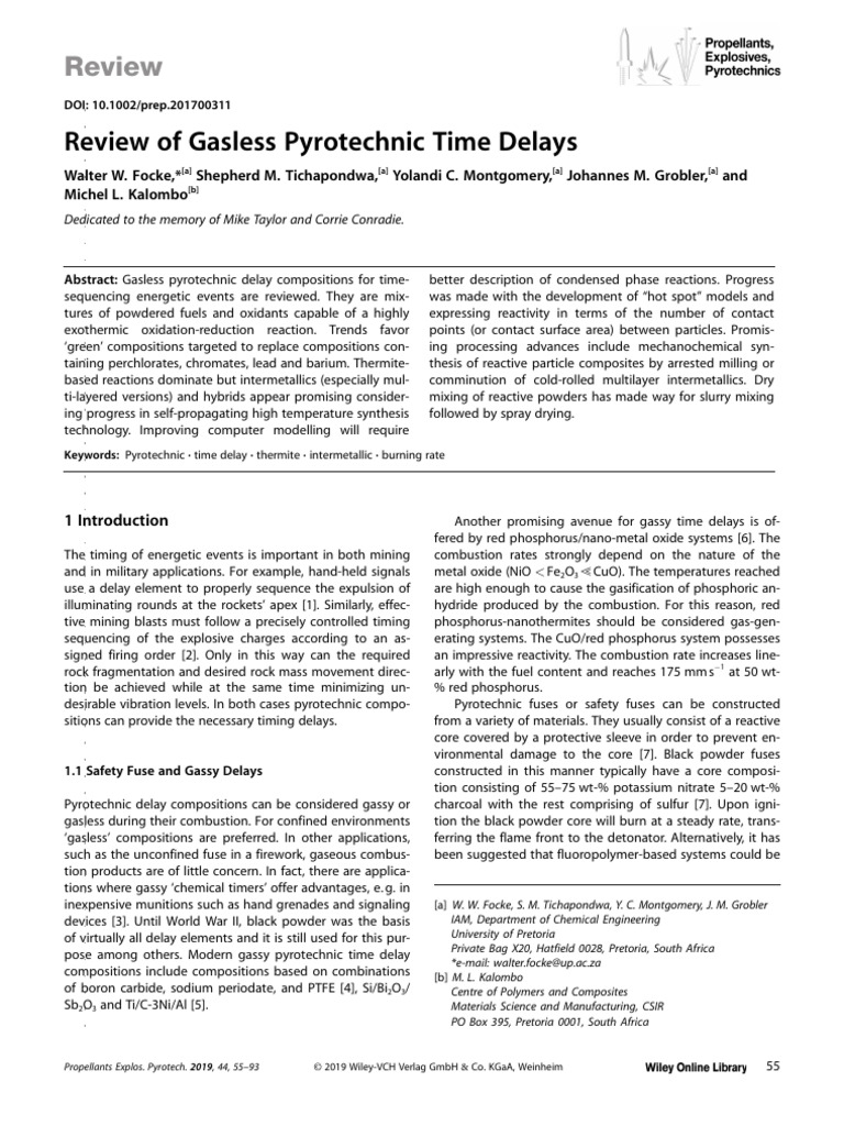 Gasless Pyrotechnic Delay Compositions | PDF | Chemistry | Chemical ...