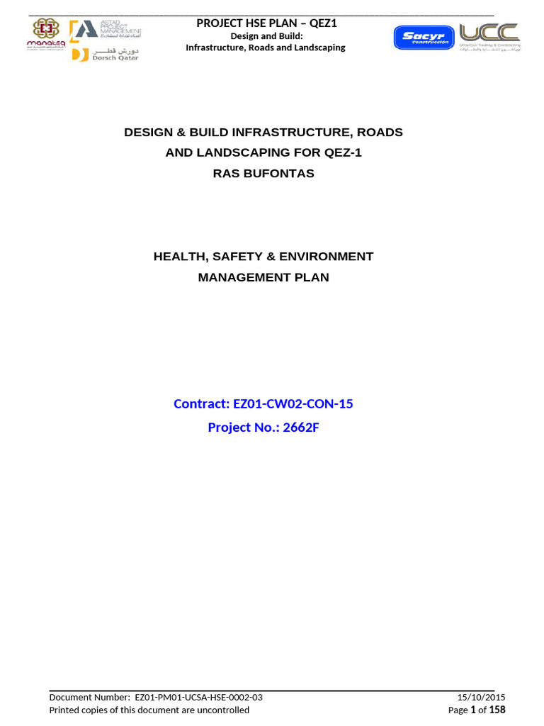 HSE Management Plan for QEZ1 Project | PDF | Sanitary Sewer | Road