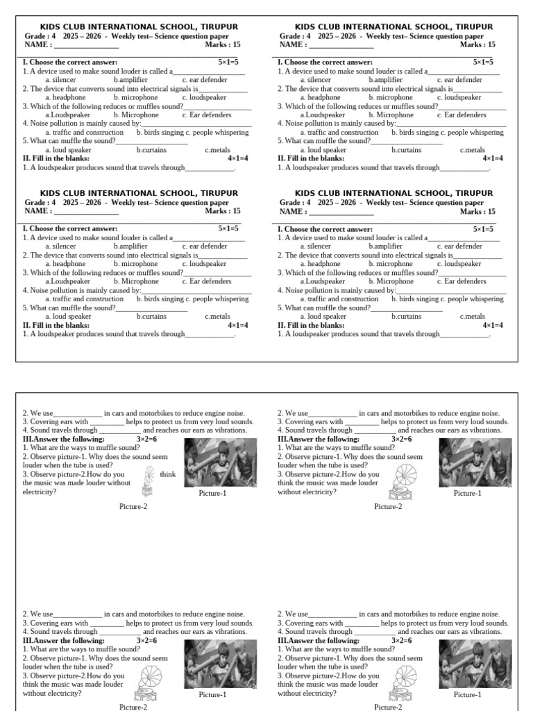 Grade 4 Science Weekly Test: Sound | PDF | Sound | Headphones