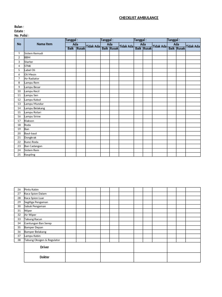 Checklist Ambulance | PDF