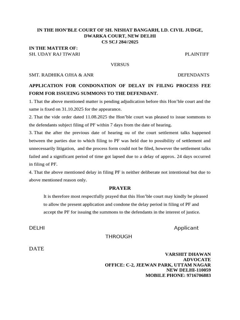 Delay Condonation Application in Court | PDF | Affidavit | Legal Procedure