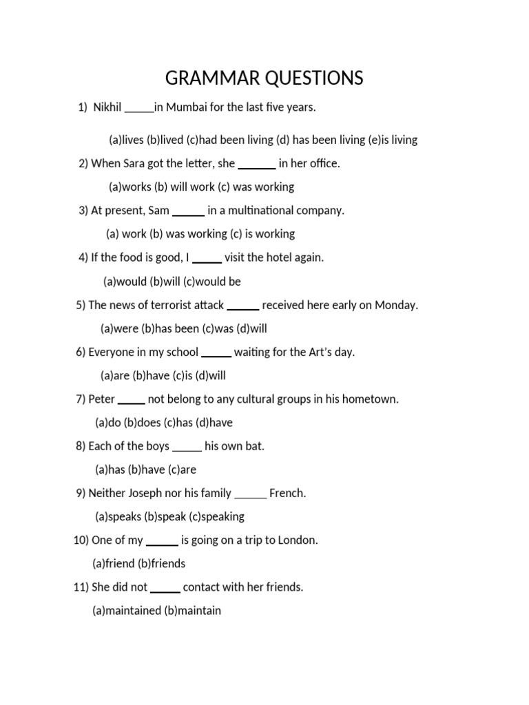 Grammar Practice Questions for ESL | PDF