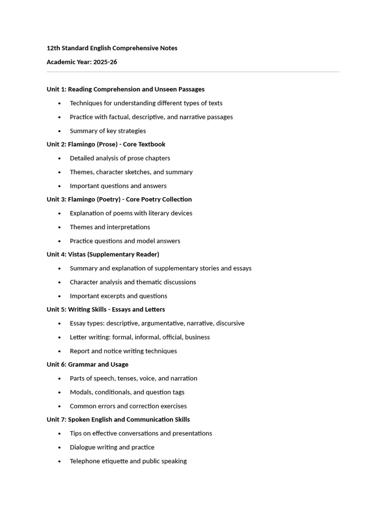12th Grade English Study Guide 2025-26 | PDF