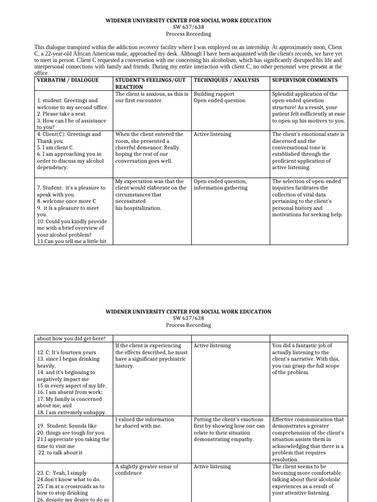 Process Recording: Addiction Counseling Insights | PDF | Psychology ...