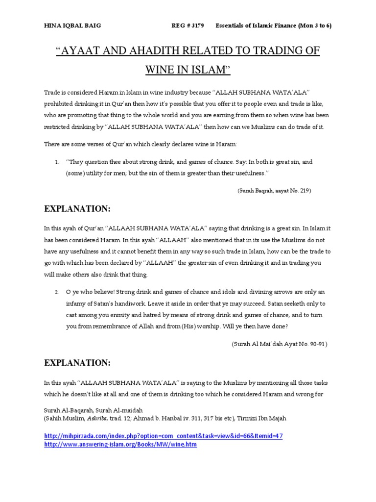 Trade in Wine Industry Is Considered Haram in Islam PDF Islamic