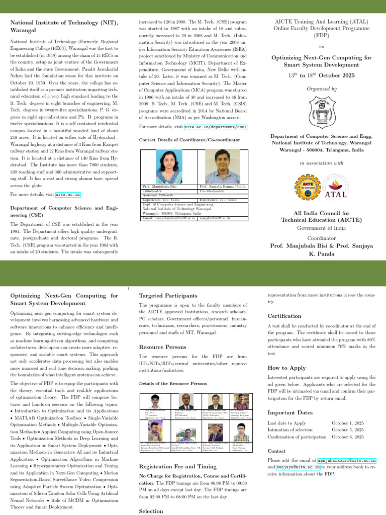 NIT Warangal FDP on Next-Gen Computing | PDF