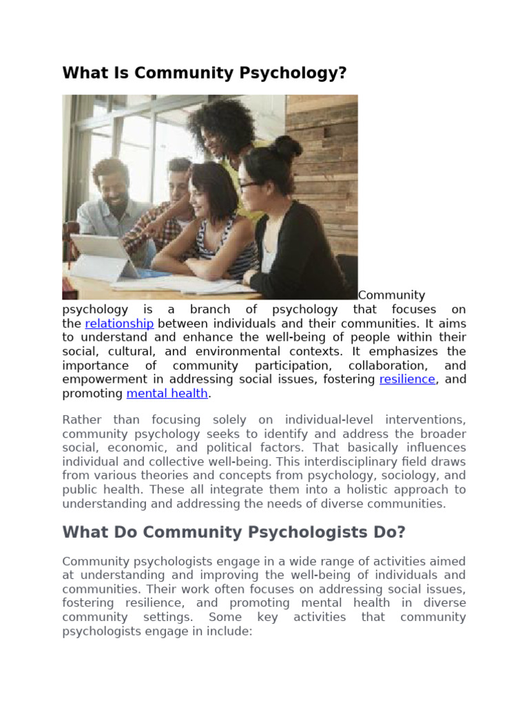 Approaches In Community Psychology Pdf Well Being Psychology