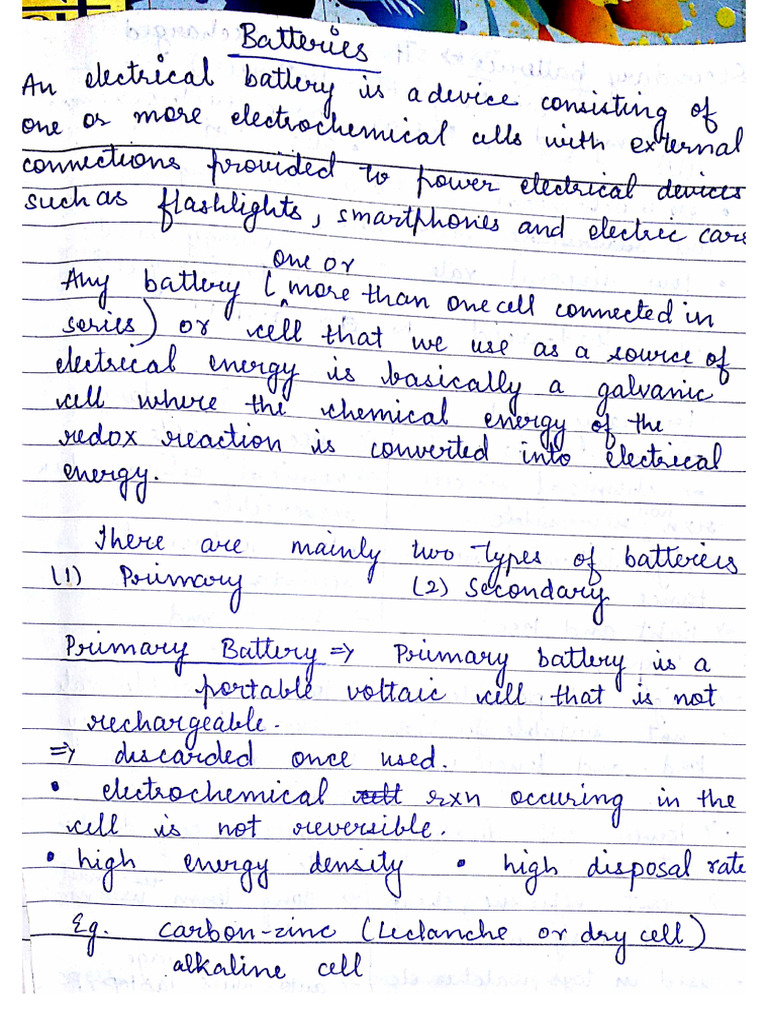 Batteries (Mohit Notes) | PDF