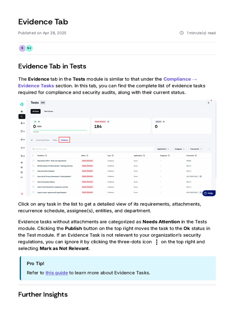 Overview of Evidence Tab in Tests | PDF