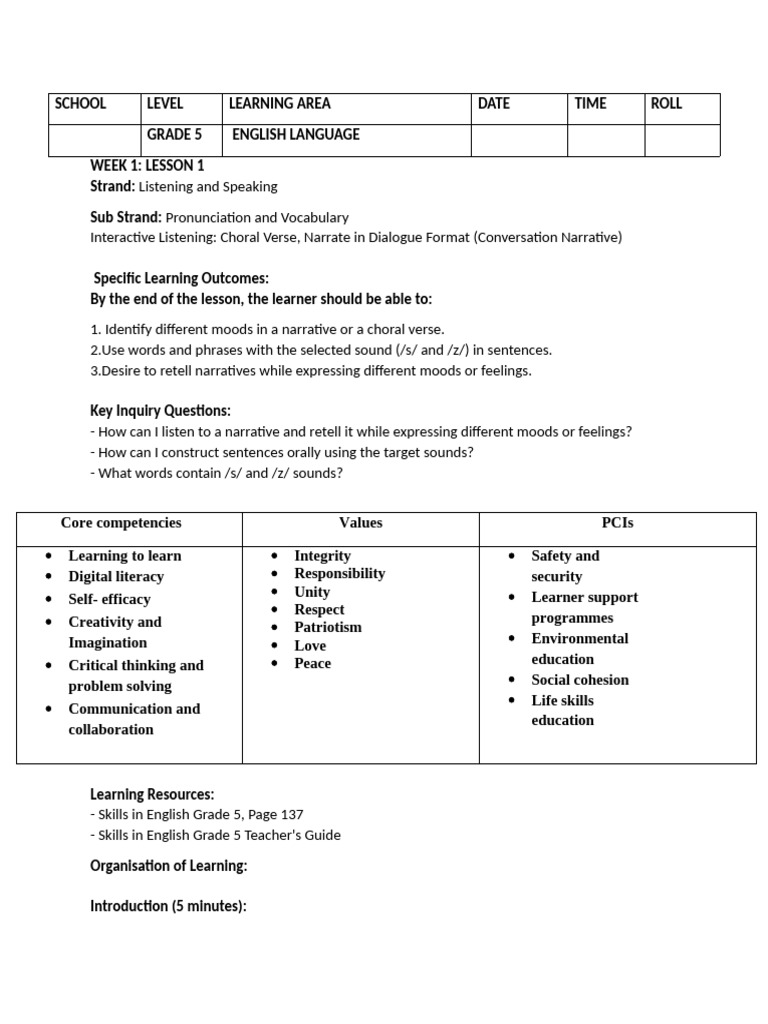 Grade 5 Term 3 English Lesson Plans | PDF | Reading Comprehension ...
