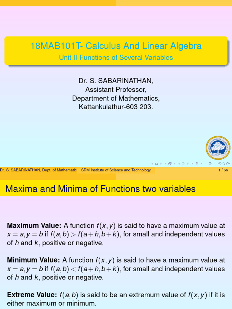 Maxima and Minima in Multivariable Calculus | PDF | Mathematical ...