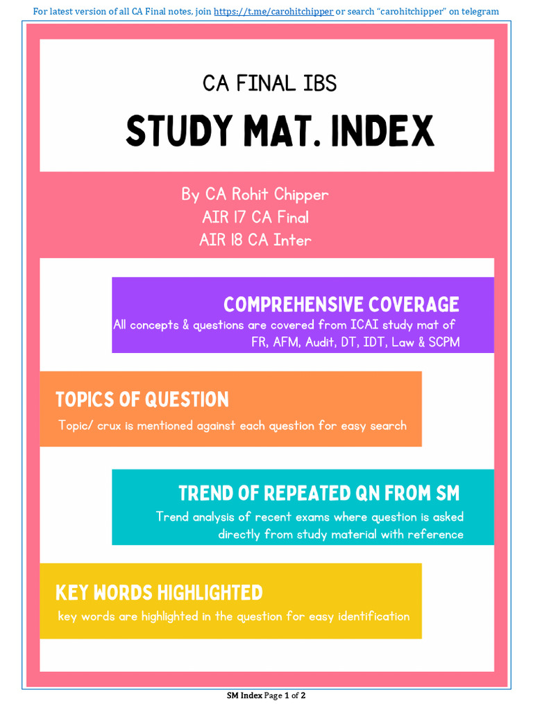 CA Final Study Material Index Guide | PDF | Fair Value | Goodwill ...