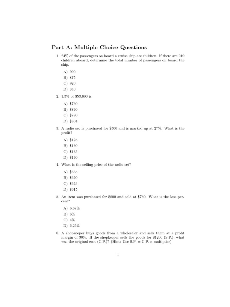 Math Problems on Profit, Interest, and Discounts | PDF | Interest ...