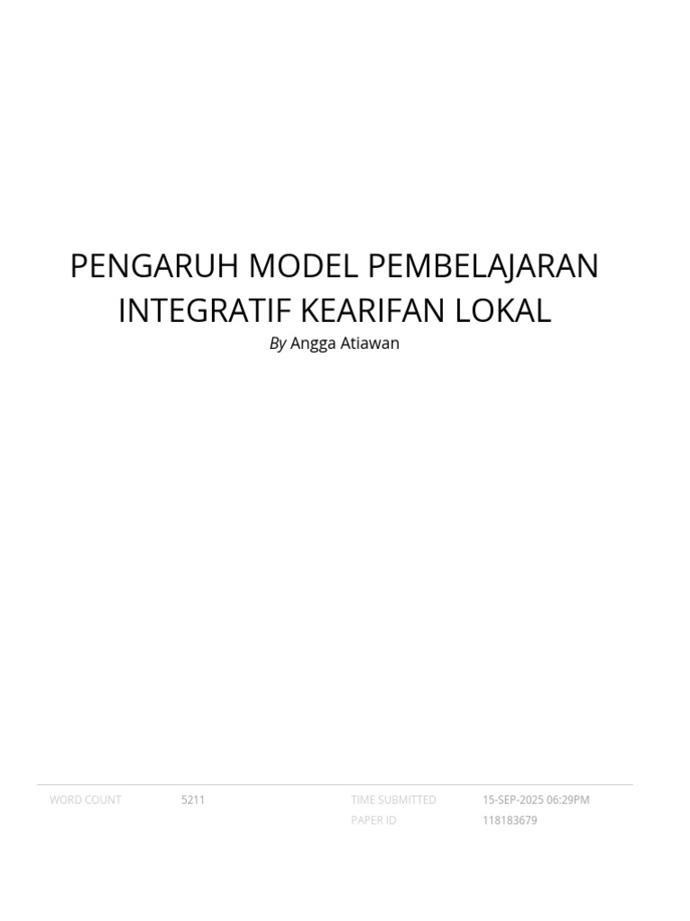 Pengaruh Model Pembelajaran Integratif Kearifan Lo | PDF